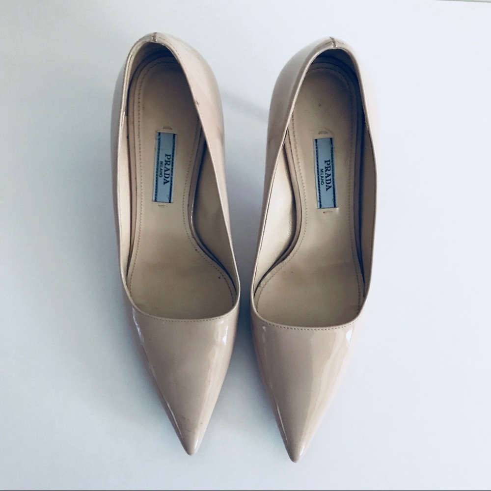 Nude Prada Saffiano Patent Leather Pump